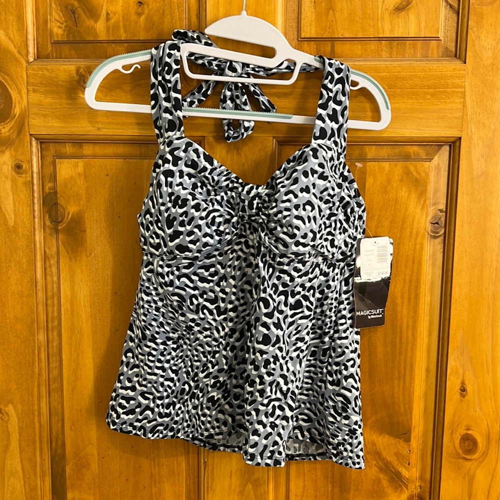 NWT Magicsuit by Miraclesuit grey leopard tankini size 14